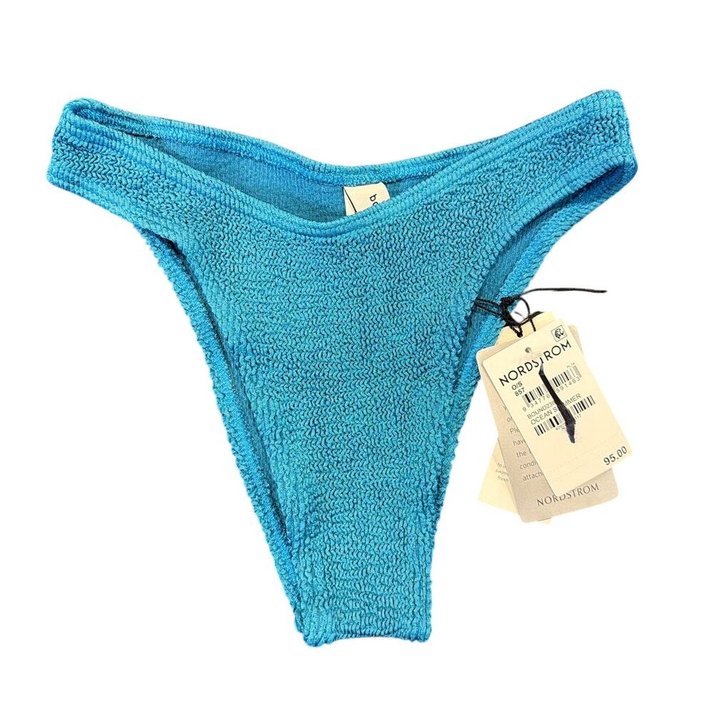 NWT Bond-Eye Crinkle Bikini Bottom, Blue, One Size, Stretch Cheeky